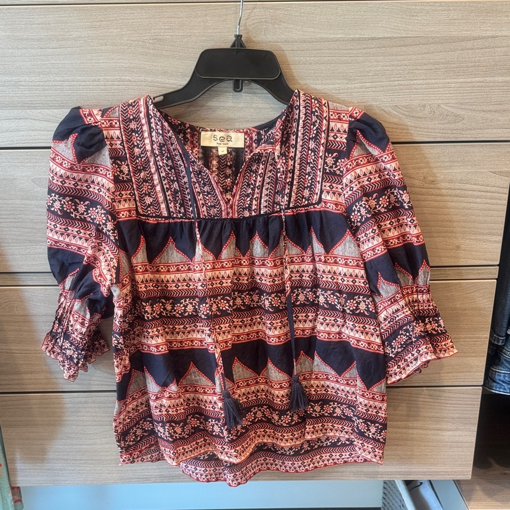 Sea New York Red and Black Patterned Blouse